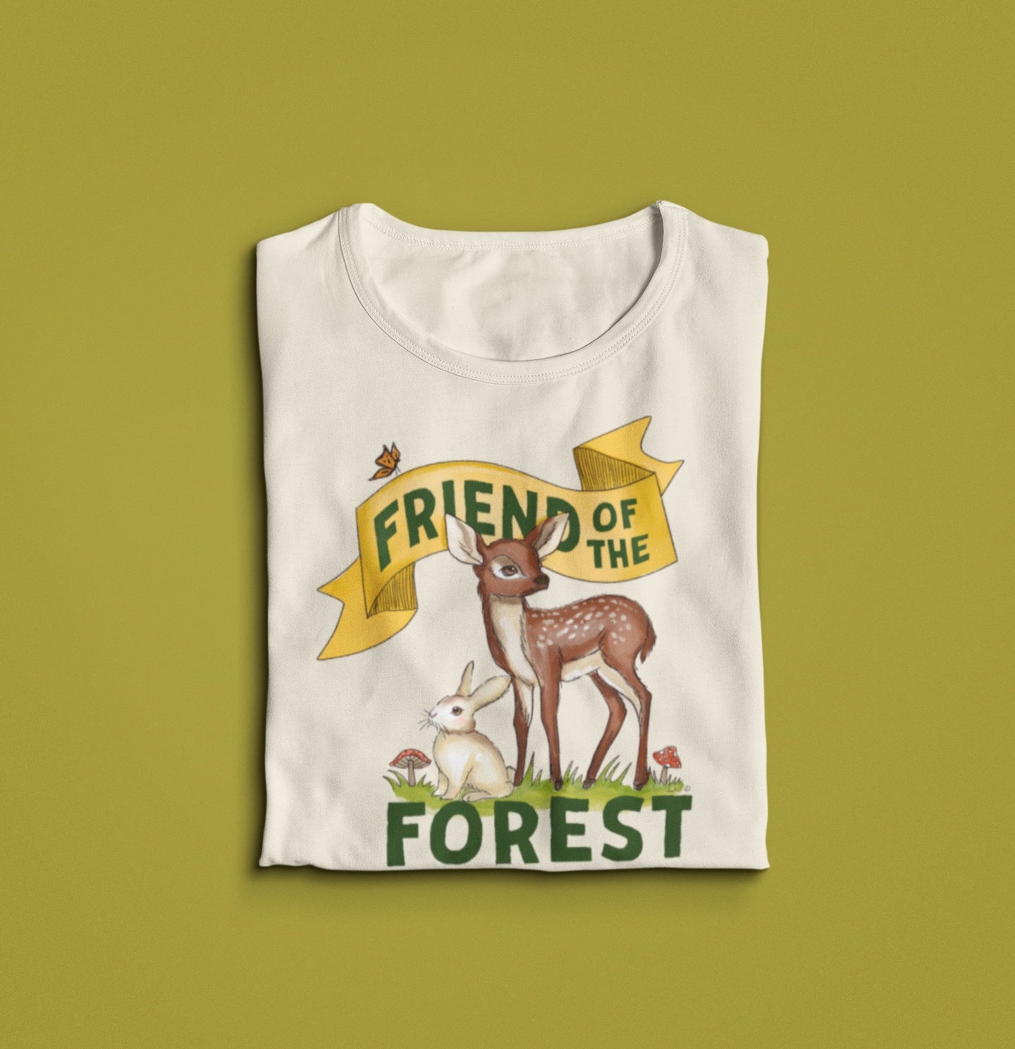 Friend of the Forest - Fawn and Rabbit - Natural [Unisex Short Sleeve Tee]